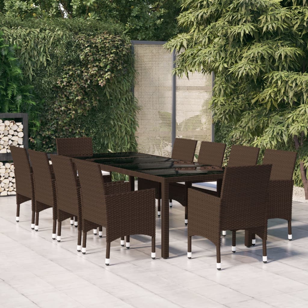 vidaXL 11-tlg. Garten-Essgruppe Poly Rattan Braun