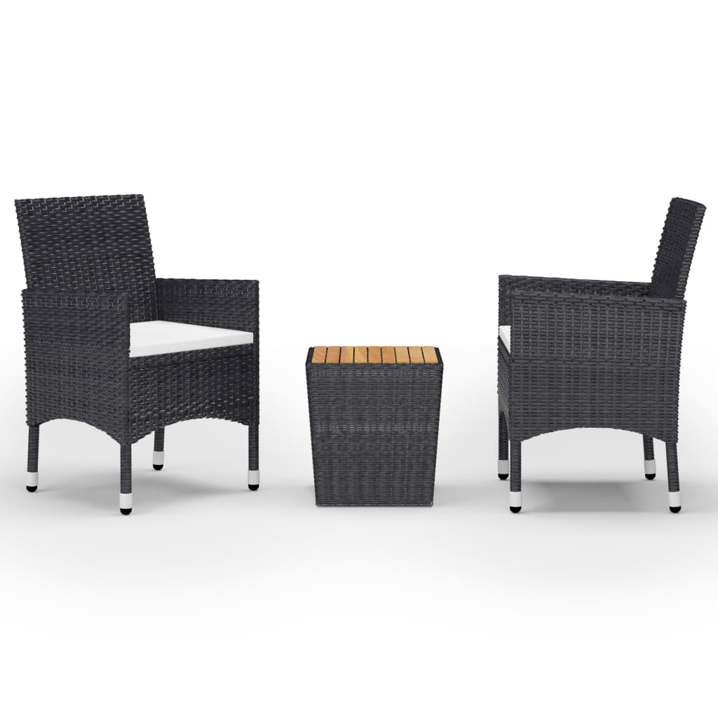 Thumbnail - vidaXL 3-tlg. Bistro-Set Poly Rattan und Massivholz Schwarz