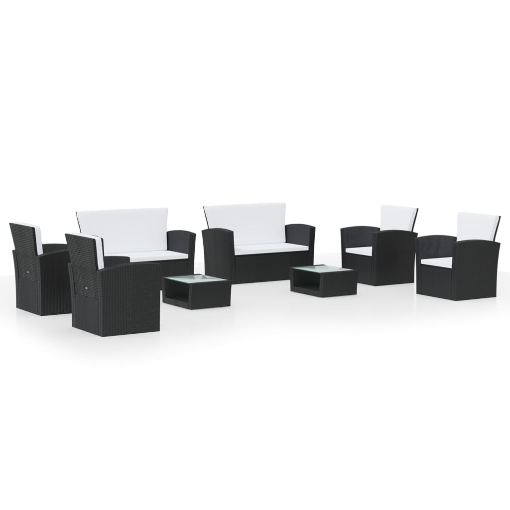 

vidaXL 8 Piece Patio Lounge Set with Cushions Poly Rattan Black