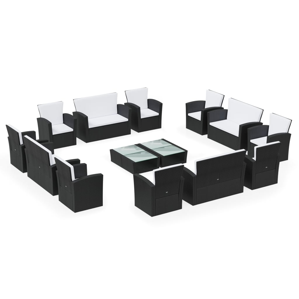 

vidaXL 16 Piece Patio Lounge Set with Cushions Poly Rattan Black