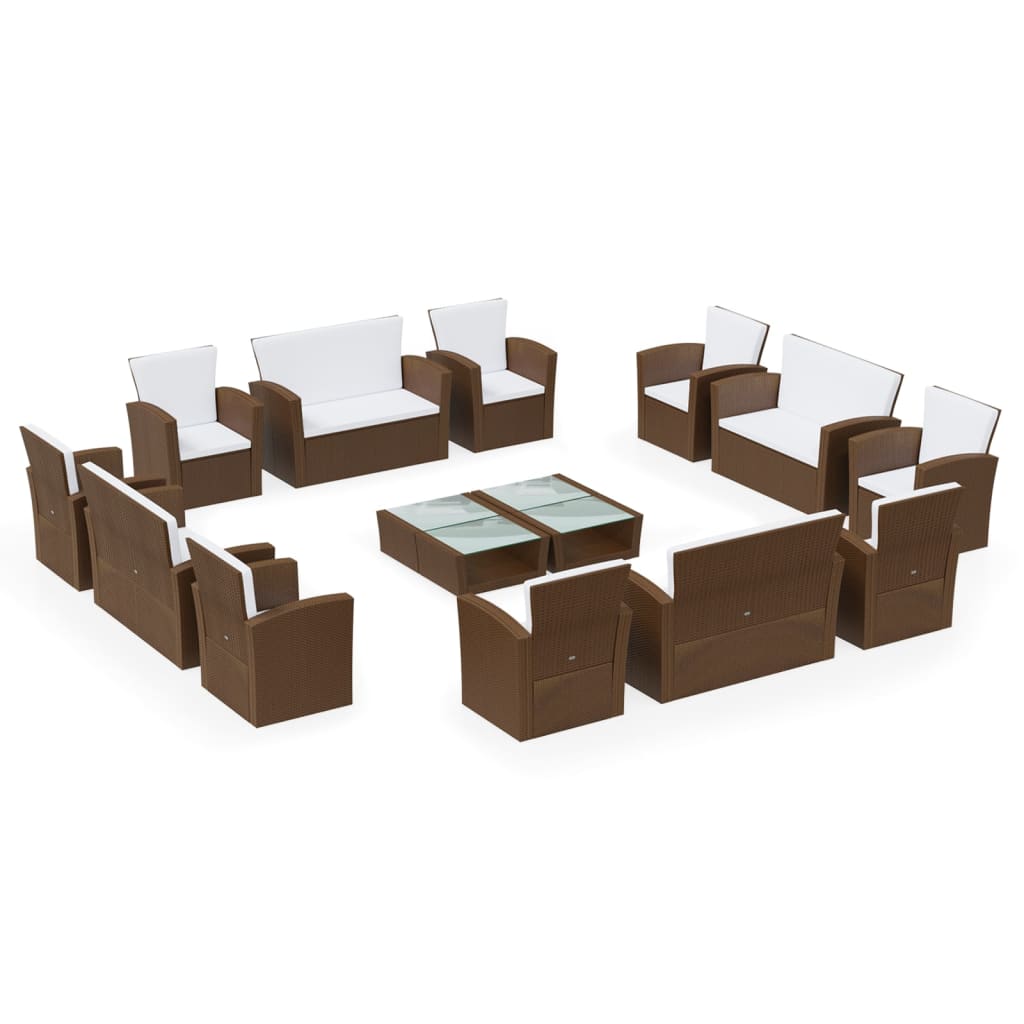 

vidaXL 16 Piece Patio Lounge Set with Cushions Poly Rattan Brown