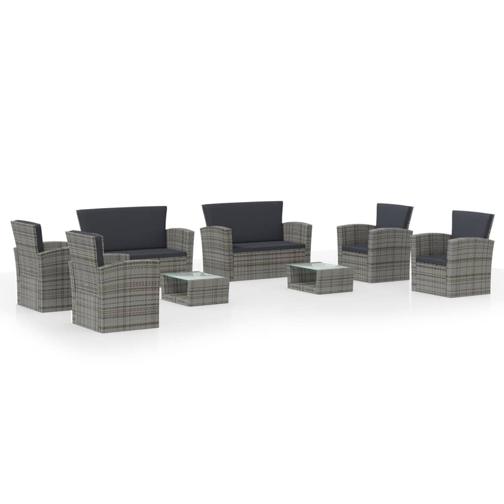 

vidaXL 8 Piece Patio Lounge Set with Cushions Poly Rattan Gray