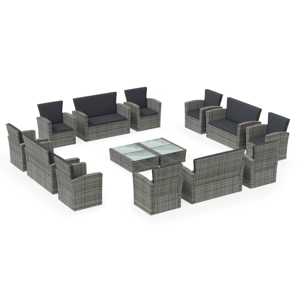 

vidaXL 16 Piece Patio Lounge Set with Cushions Poly Rattan Gray