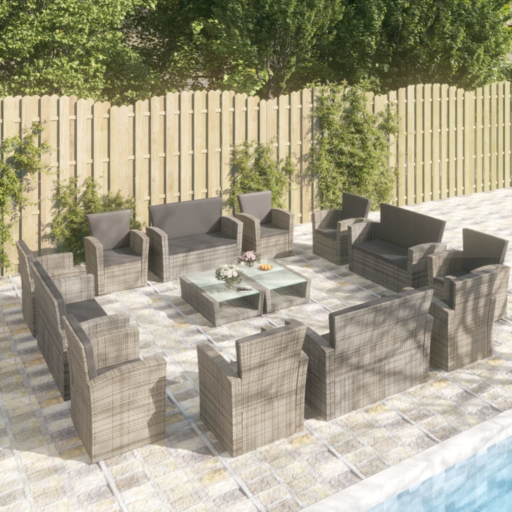 vidaXL 16-tlg. Garten-Lounge-Set mit Kissen Poly-Rattan Grau