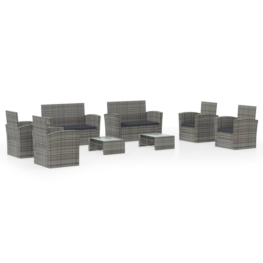 vidaXL 8-delige Loungeset met kussens poly rattan grijs