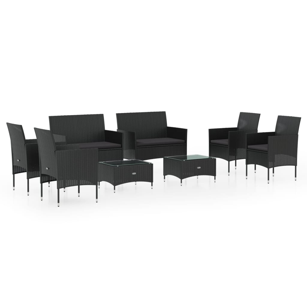 vidaXL 8-delige Loungeset met kussens poly rattan zwart