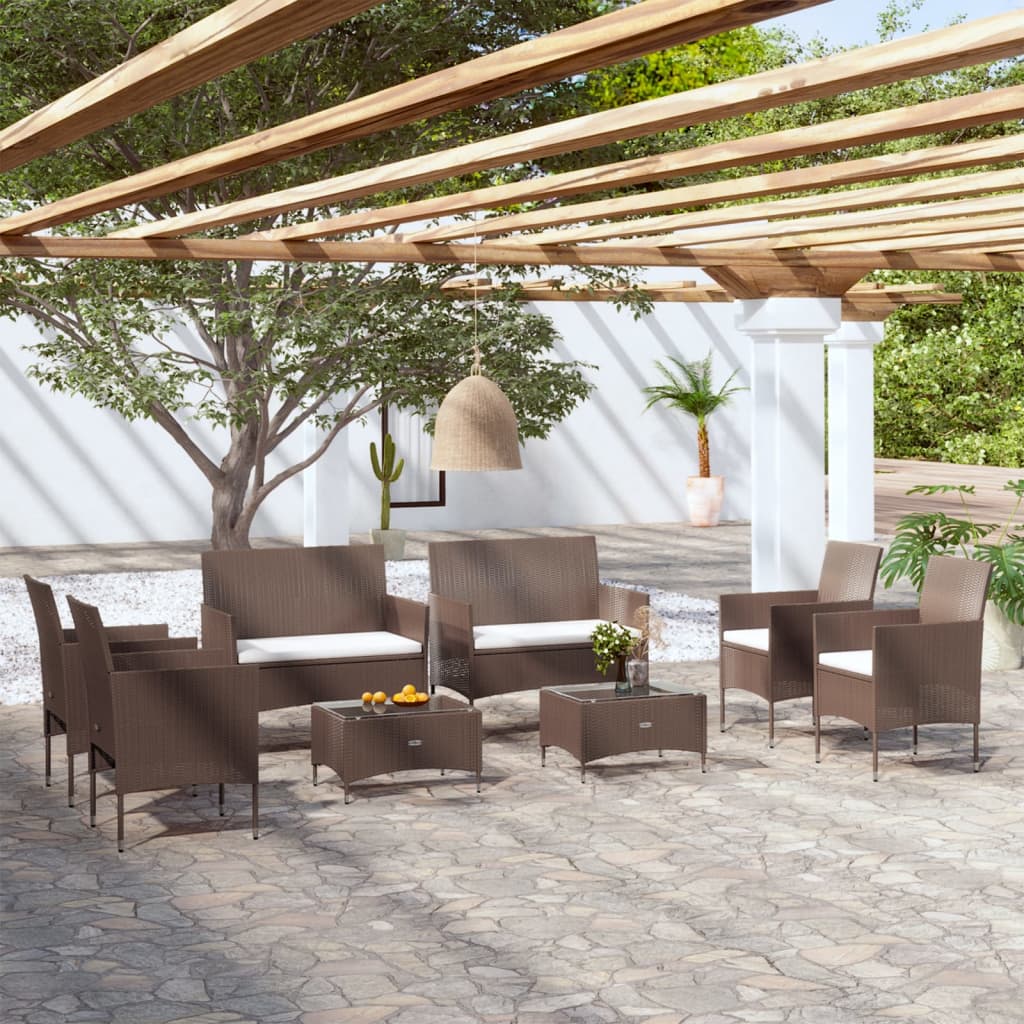vida XL 8-tlg. Garten-Lounge-Set mit Auflagen Poly Rattan Braun