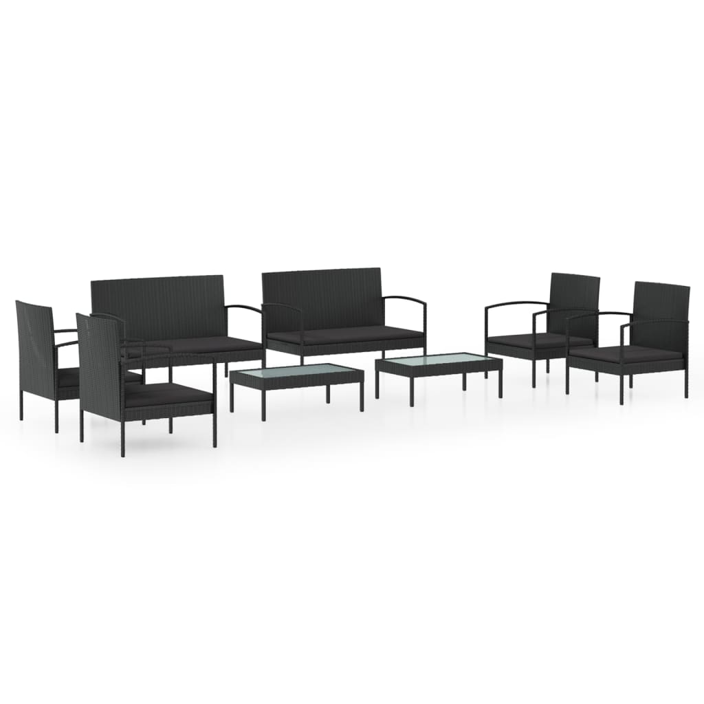 vidaXL 8-delige Loungeset met kussens poly rattan zwart
