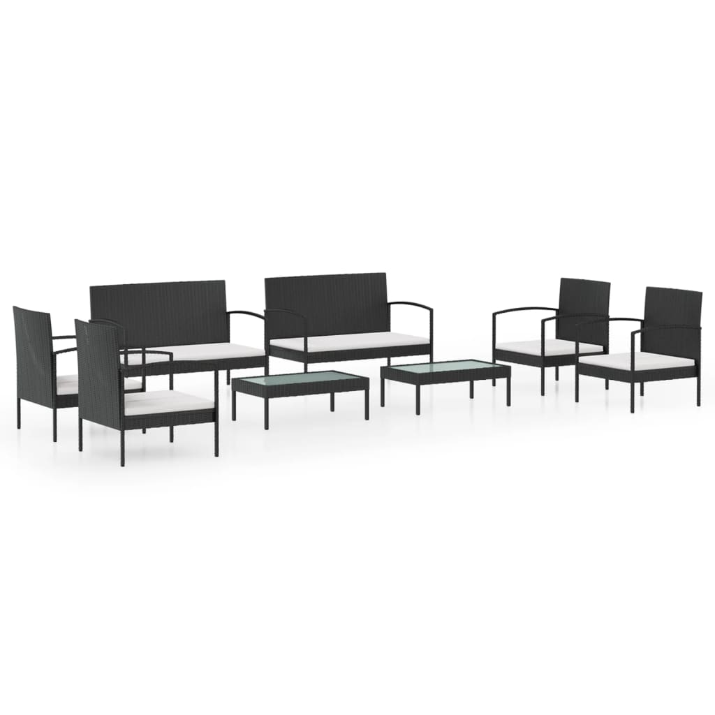 vidaXL 8-delige Loungeset met kussens poly rattan zwart