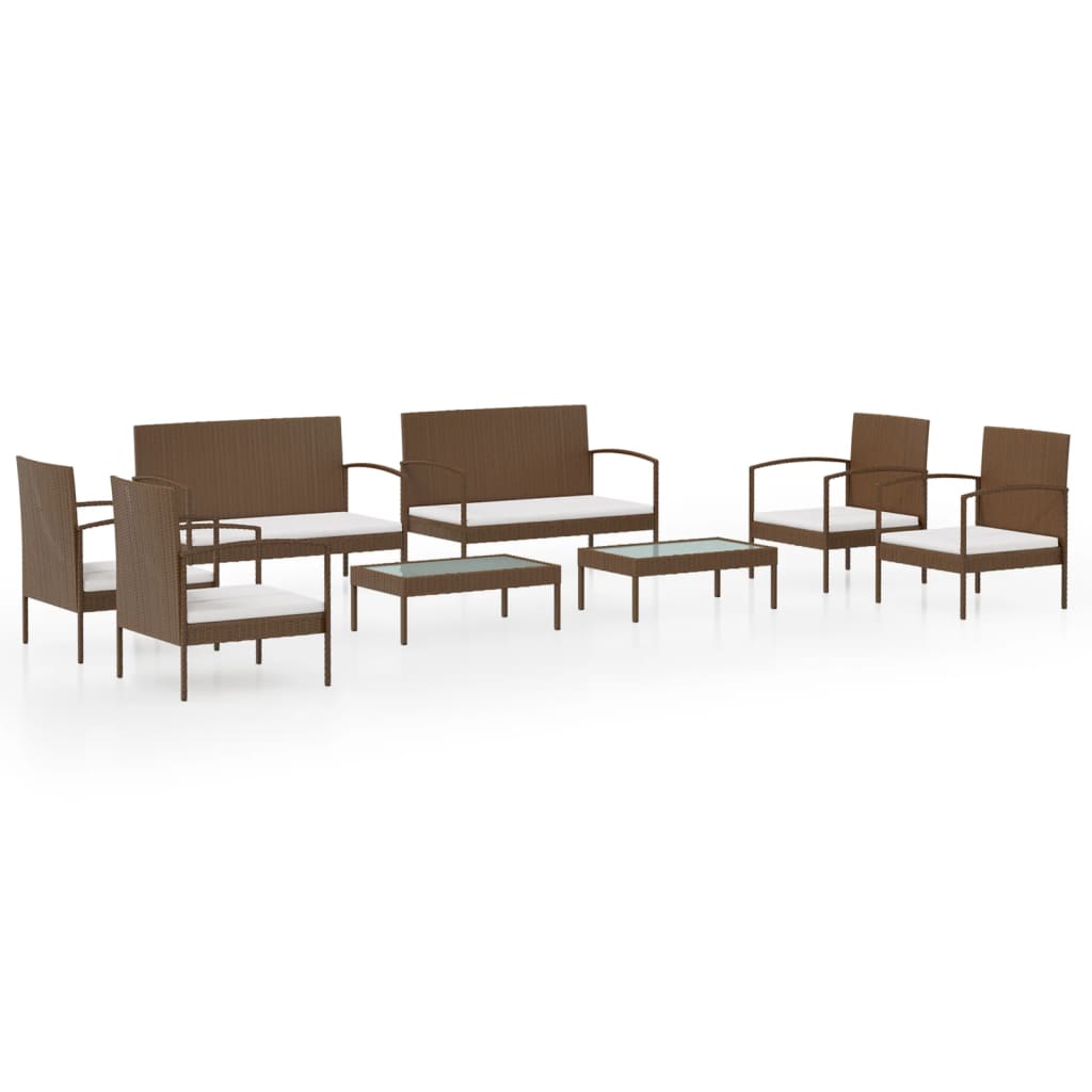 vidaXL 8-delige Loungeset met kussens poly rattan bruin