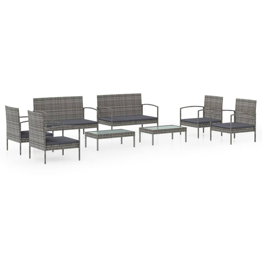 vidaXL 8-delige Loungeset met kussens poly rattan grijs
