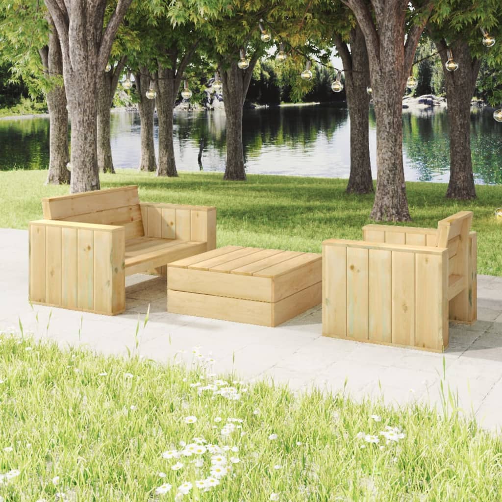 Ogrodowy zestaw wypoczynkowy, drewno sosnowe, 139x76x74 cm, 89x76x76 cm, 75x75x31 cm