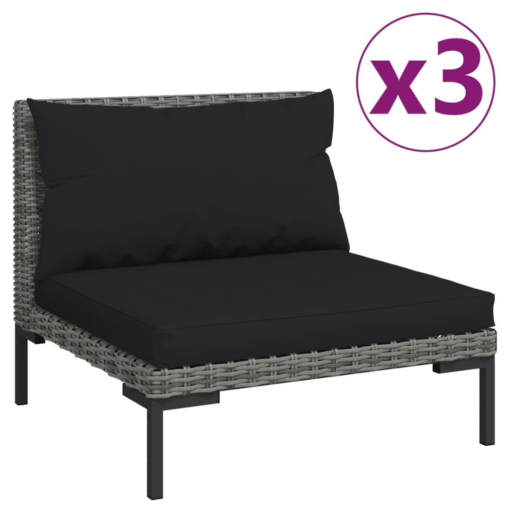 

vidaXL Tuinbanken 3 st met kussens halfrond poly rattan