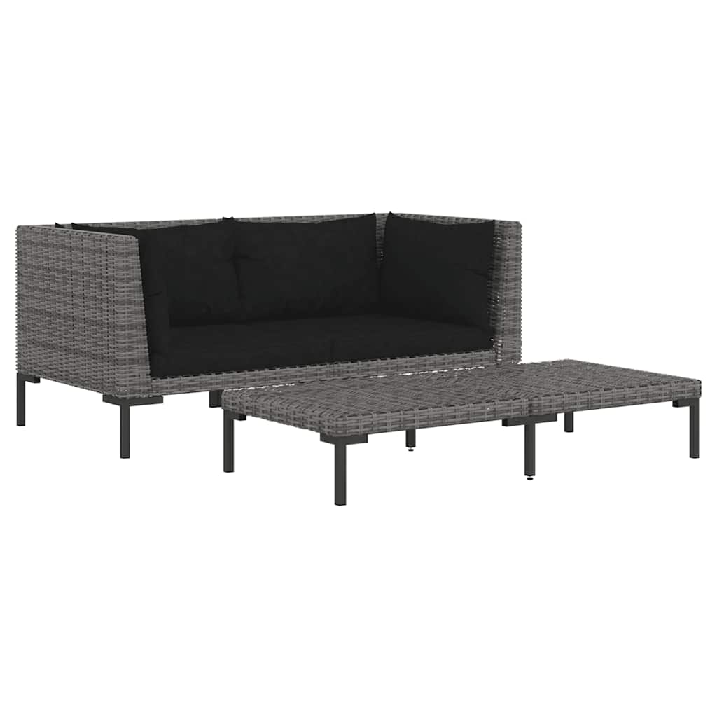 

vidaXL 3 Piece Patio Lounge Set Dark Gray Half Round Poly Rattan