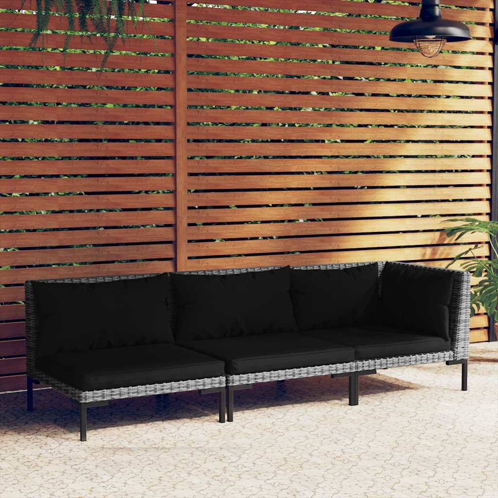 vidaXL 3-tlg. Garten-Lounge-Set Dunkelgrau Halbrundes Poly Rattan
