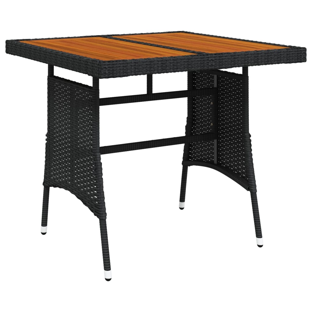 

vidaXL Patio Table Black 27.6"x27.6"x28.3" Poly Rattan & Solid Acacia Wood