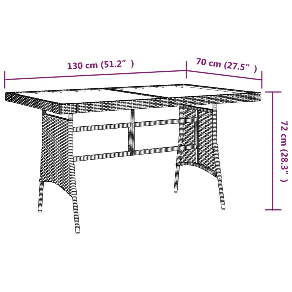  Záhradný stôl čierny 130x70x72 cm polyratan a akáciový masív