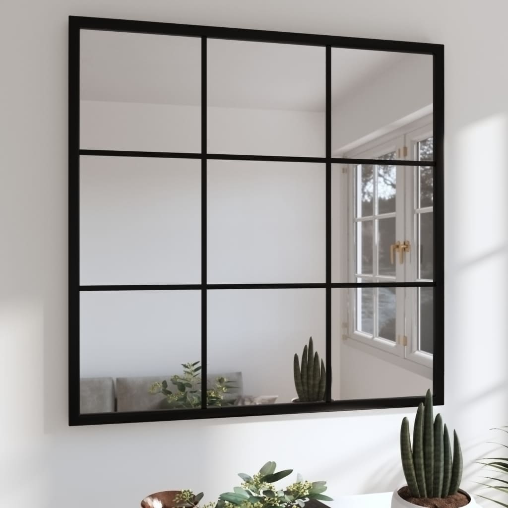 vidaXL Oglindă de perete, negru, 60x60 cm, metal