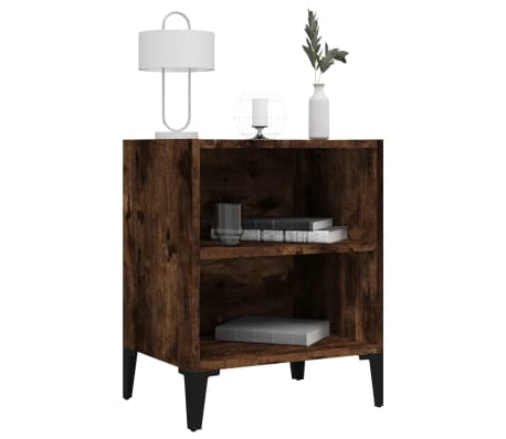 vidaXL Κομοδίνα 2 Τεμ. Καπνιστή Δρυς 40 x 30 x 50 εκ. Μεταλλικά Πόδια