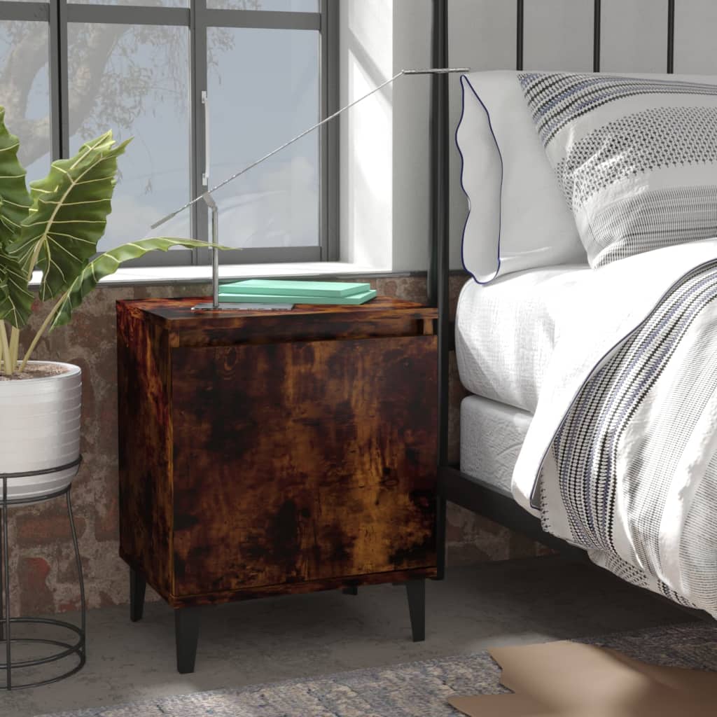 vidaXL sengebord med metalben 40x30x50 cm røget egetræsfarve