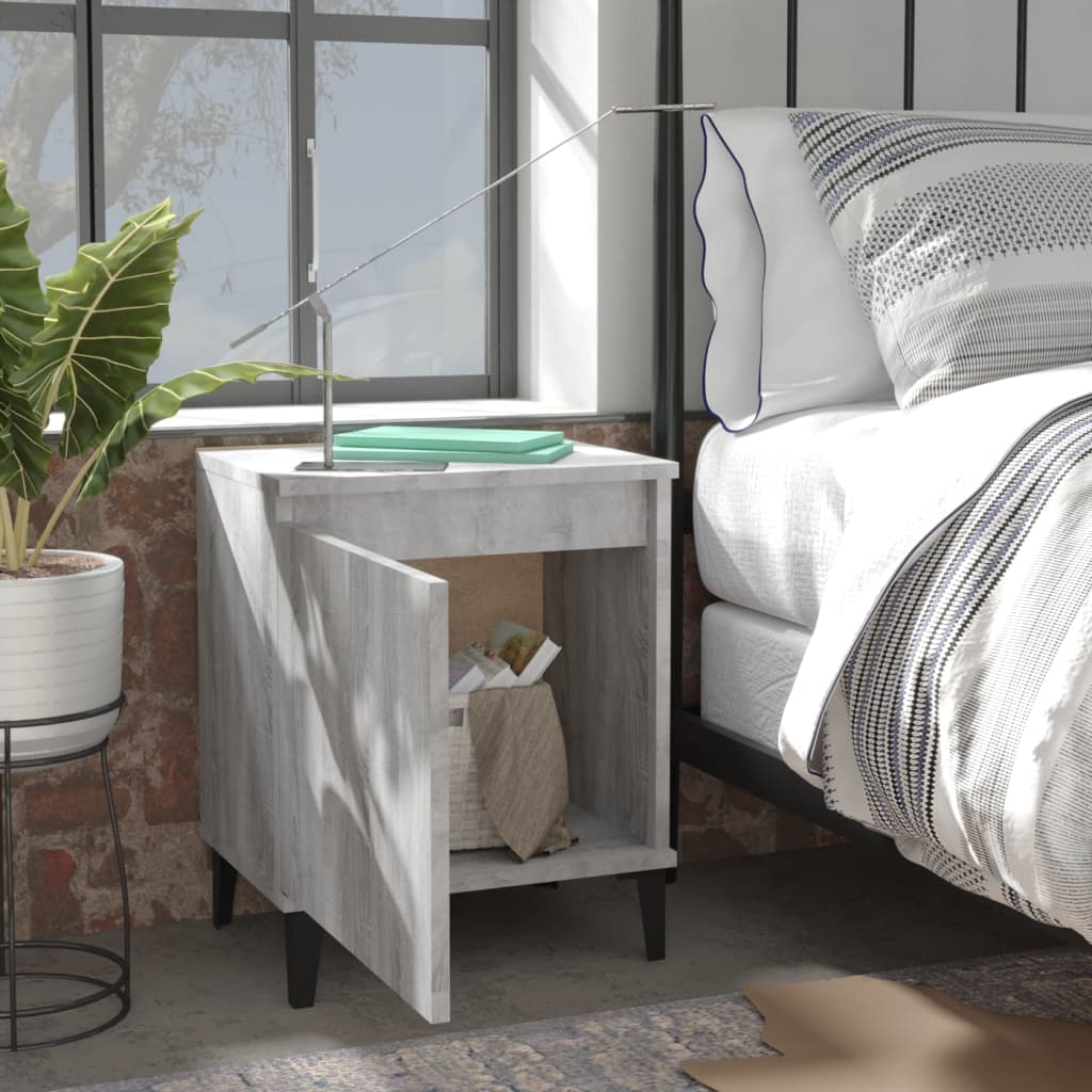 

vidaXL Nachtkastje met metalen poten 40x30x50 cm grijs sonoma eiken