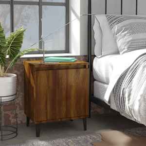 Nočna omarica s kovinskimi nogami rjav hrast 40x30x50 cm