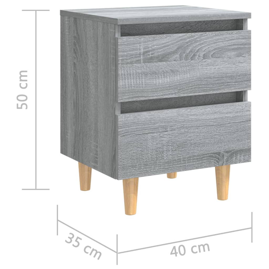  Nočné stolíky nohy z masívneho dreva 2ks sivé sonoma 40x35x50cm