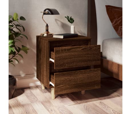 vidaXL Bed Cabinets with Solid Wood Legs 2 pcs Brown Oak 40x35x50 cm