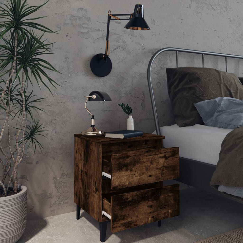 

vidaXL Nachtkastje met metalen poten 40x35x50 cm gerookt eikenkleurig