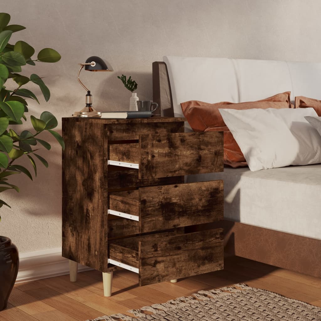vidaXL Nachtkastjes 2 st met houten poten 40x35x69 cm gerookt eiken afbeelding