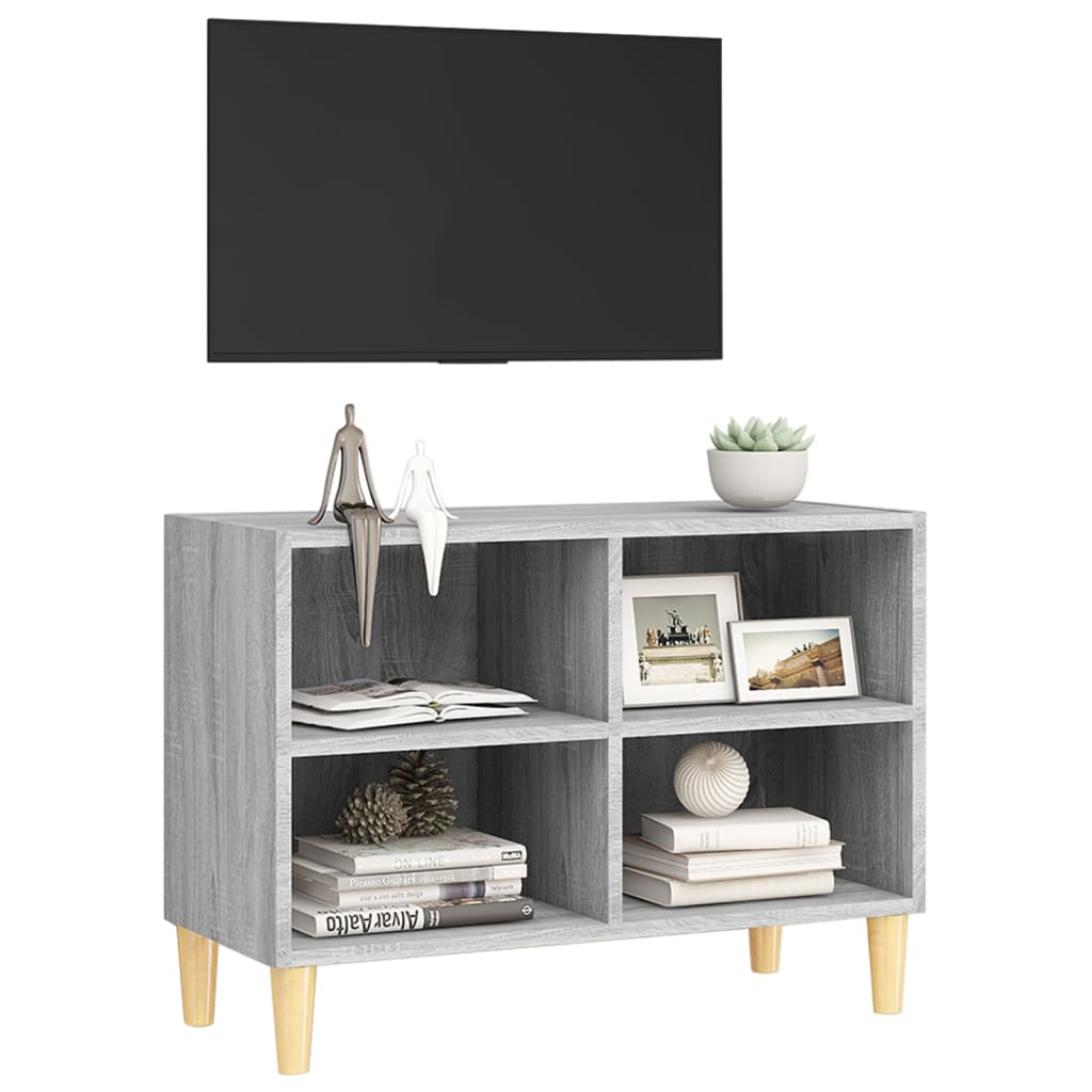 Meuble TV avec pieds en bois massif Sonoma gris 69,5x30x50 cm | meublestv.fr 4