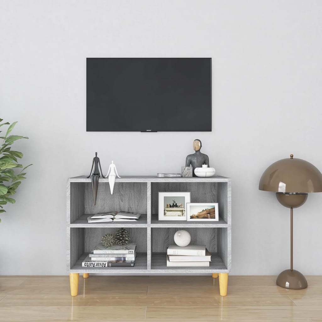 Meuble TV avec pieds en bois massif Sonoma gris 69,5x30x50 cm | meublestv.fr 2