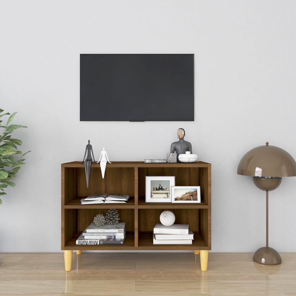 Meuble TV avec pieds en bois massif Chêne marron 69,5x30x50 cm | meublestv.fr 2