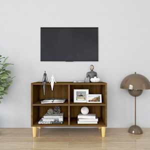 TV stolek masivní dřevěné nohy hnědý dub 69,5 x 30 x 50 cm - obrázek 1