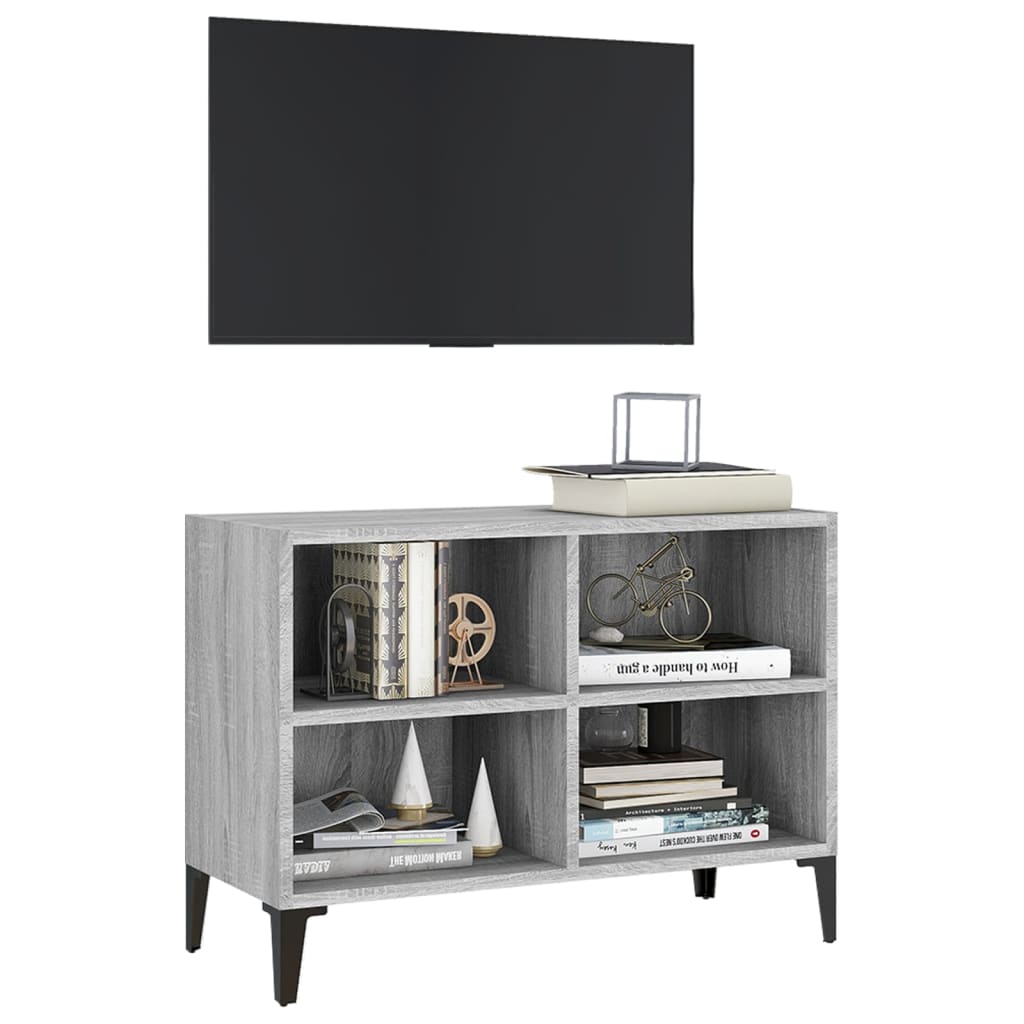 vidaXL TV stolík s kovovými nohami sivý dub sonoma 69,5x30x50 cm