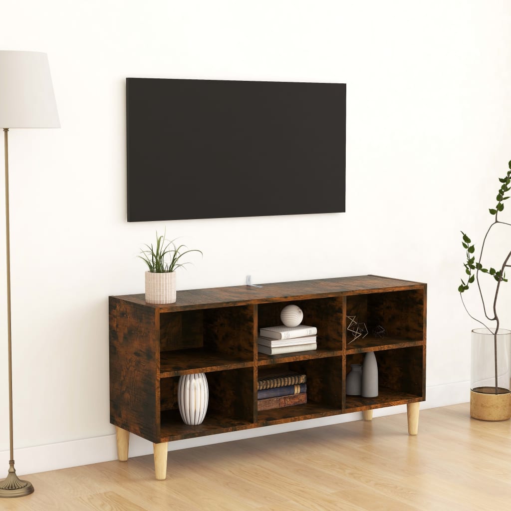 Meuble TV avec pieds en bois massif Chêne fumé 103,5x30x50 cm | meublestv.fr 2
