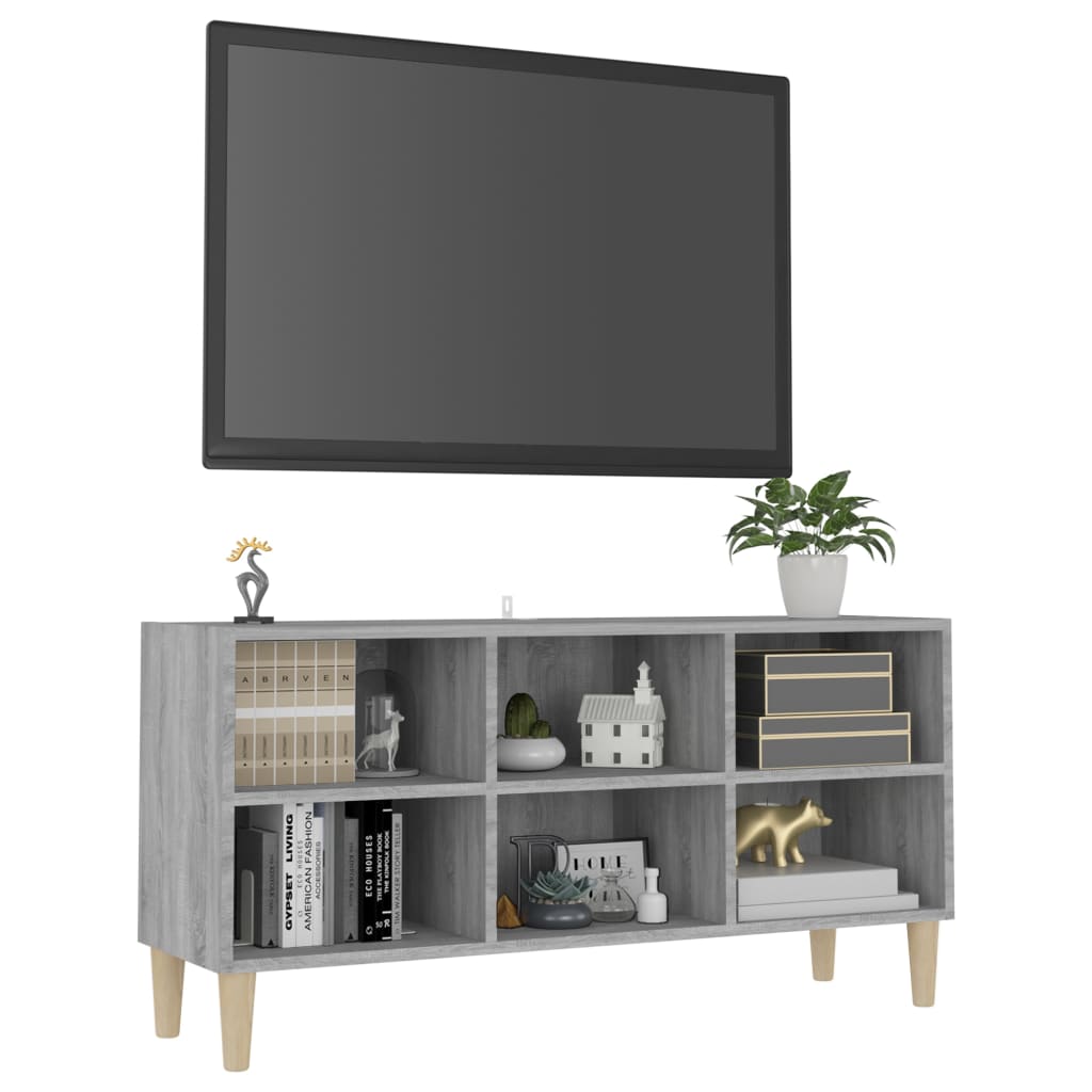 vidaXL TV Stand with Solid Wood Legs Gray Sonoma 40.7"x11.8"x19.7"