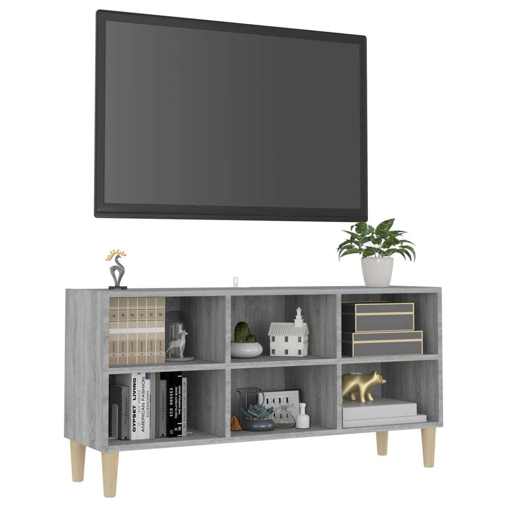 Meuble TV avec pieds en bois massif Sonoma gris 103,5x30x50 cm | meublestv.fr 4