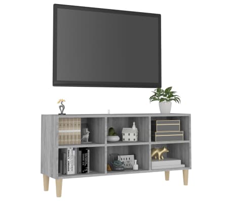 vidaXL TV Cabinet with Solid Wood Legs Grey Sonoma 103.5x30x50 cm