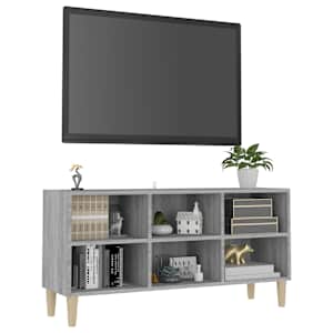 vidaXL TV spintelė su medinėmis kojelėmis, pilka, 103,5x30x50cm
