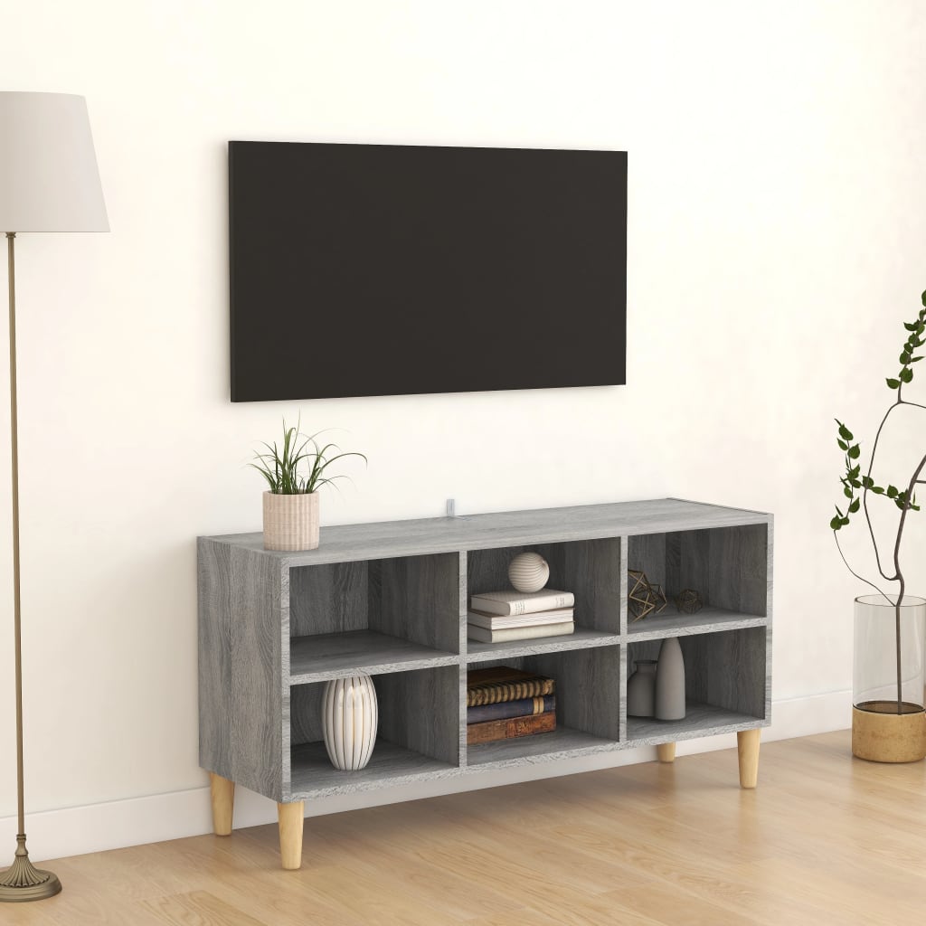 Meuble TV avec pieds en bois massif Sonoma gris 103,5x30x50 cm | meublestv.fr 2
