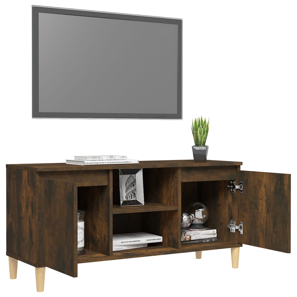 Meuble TV avec pieds en bois solide Chêne fumé 103,5x35x50 cm | meublestv.fr 8