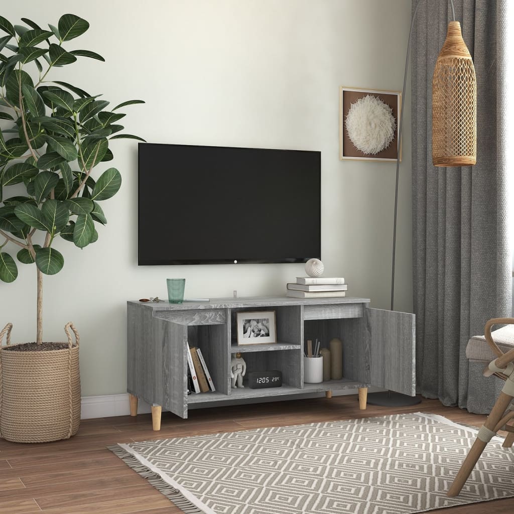 Meuble TV avec pieds en bois solide Sonoma gris 103,5x35x50 cm | meublestv.fr 7