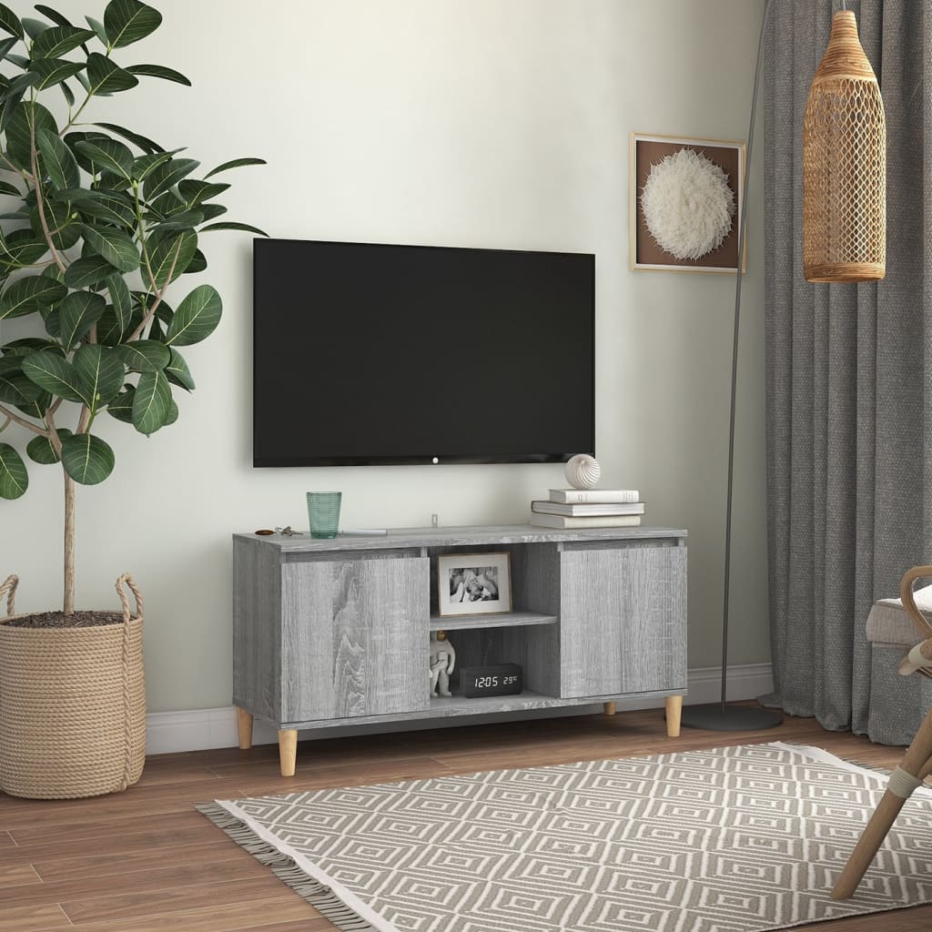 Meuble TV avec pieds en bois solide Sonoma gris 103,5x35x50 cm | meublestv.fr 2