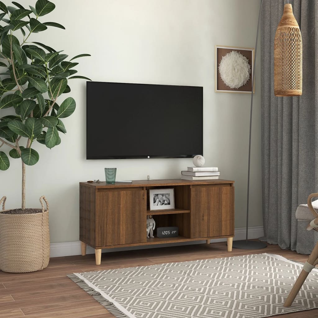 Meuble TV avec pieds en bois massif Chêne marron 103,5x35x50 cm | meublestv.fr 2