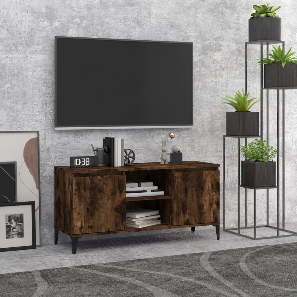 Meuble TV avec pieds en métal Chêne fumé 103,5x35x50 cm | meublestv.fr 2
