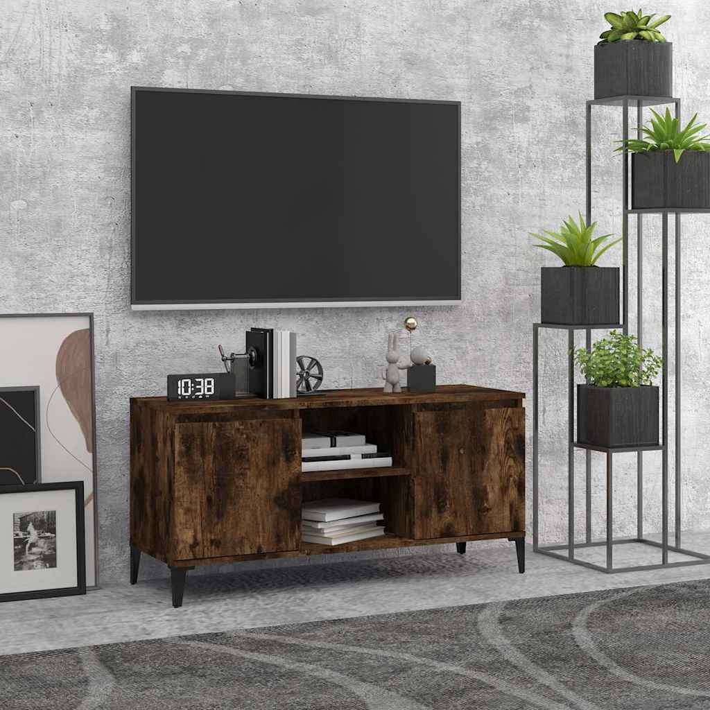 vidaXL Szafka pod TV, metalowe n�ki, przydymiony d�b, 103,5x35x50 cm