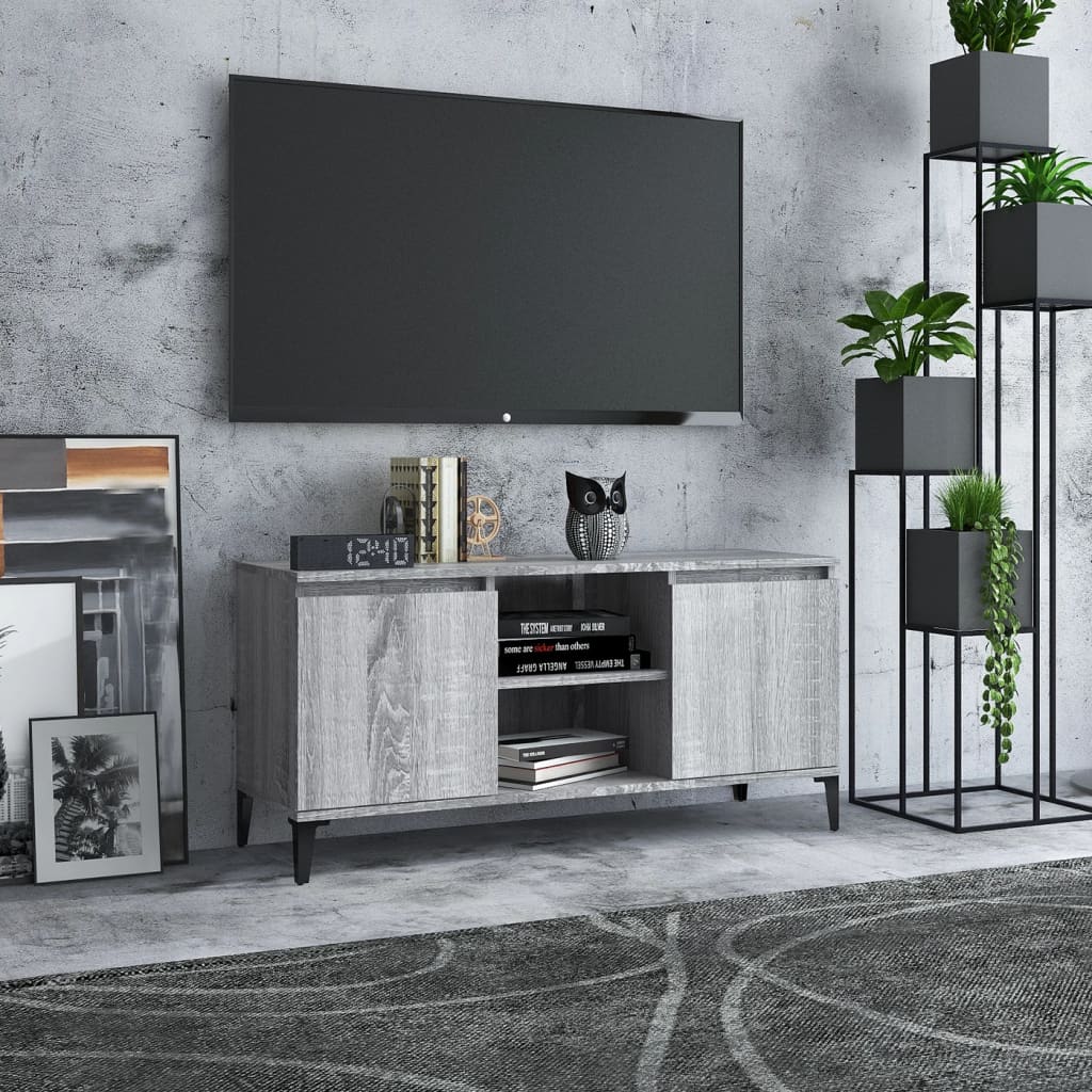 Meuble TV avec pieds en métal Sonoma gris 103,5x35x50 cm | meublestv.fr 2