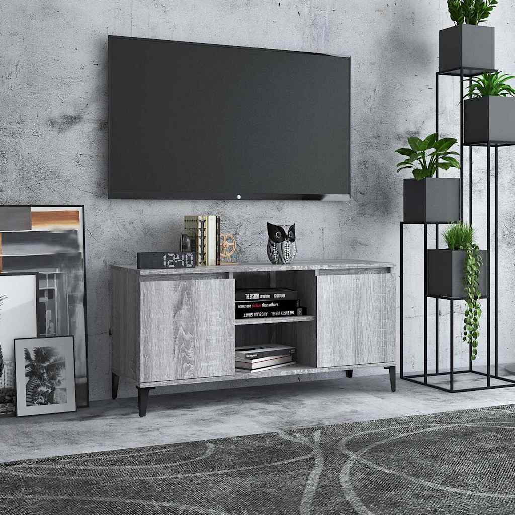 vidaXL Szafka TV, metalowe n�ki, szary d�b sonoma, 103,5x35x50 cm