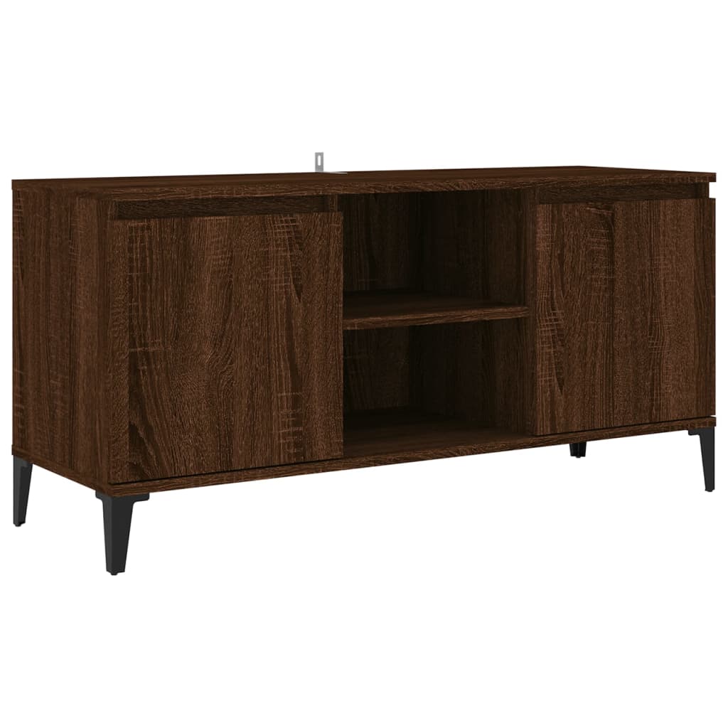 vidaXL TV stolek s kovovými nohami hnědý dub 103,5 x 35 x 50 cm